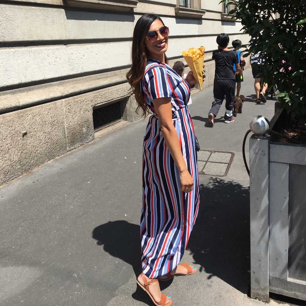 Striped Maxi Wrap Dress